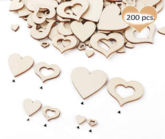 200 wooden heart-shaped pieces on a white background