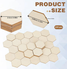 Hexagonal wooden pieces with measurements and quantity on a white background