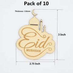 Cliths Pack of 10 Eid Mubarak Wooden Decorations Islamic Ramadan Party Decor Muslim Home & Table Decor