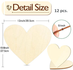 Wooden heart shapes with measurements and detail size label
