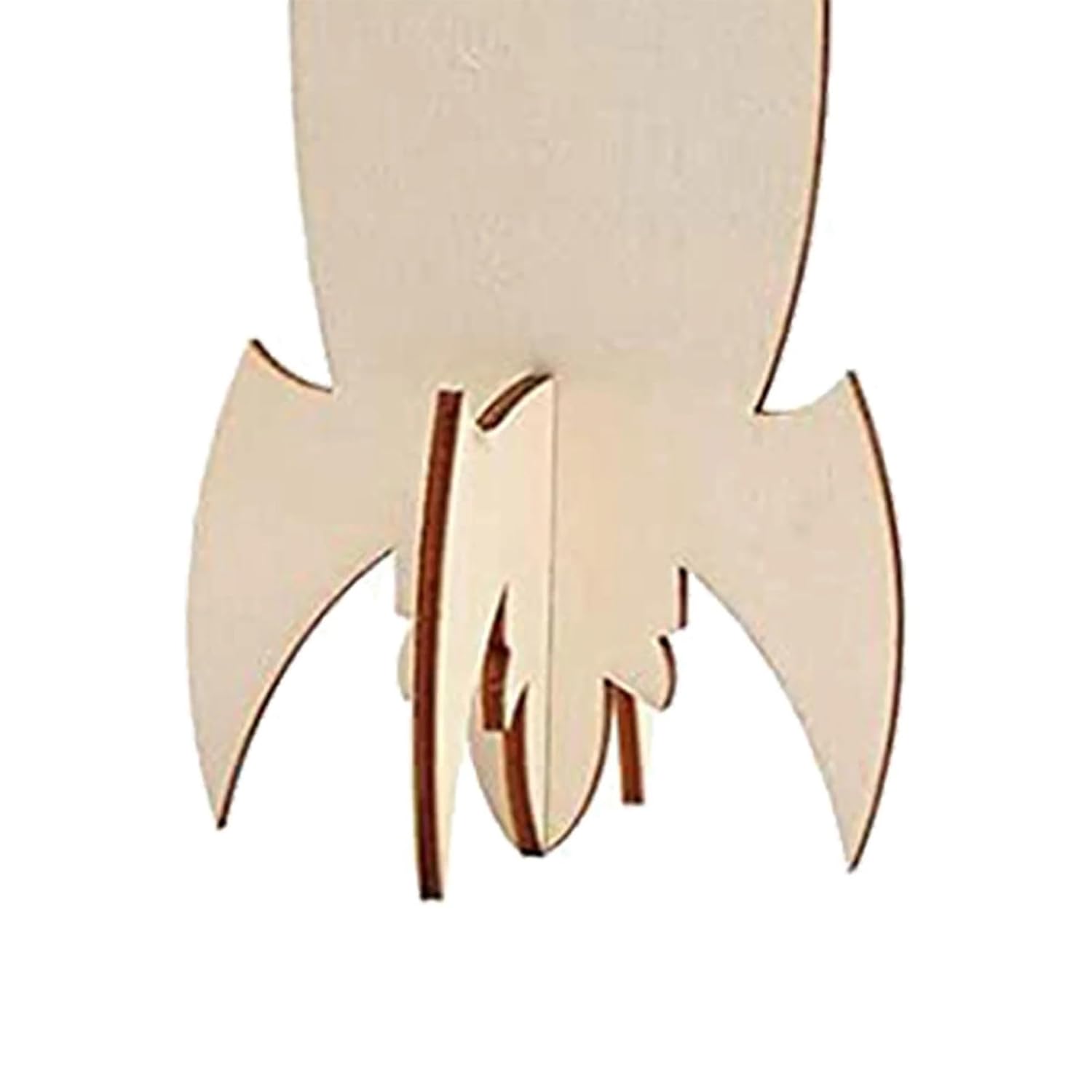 Wooden rocket-shaped object on a white background