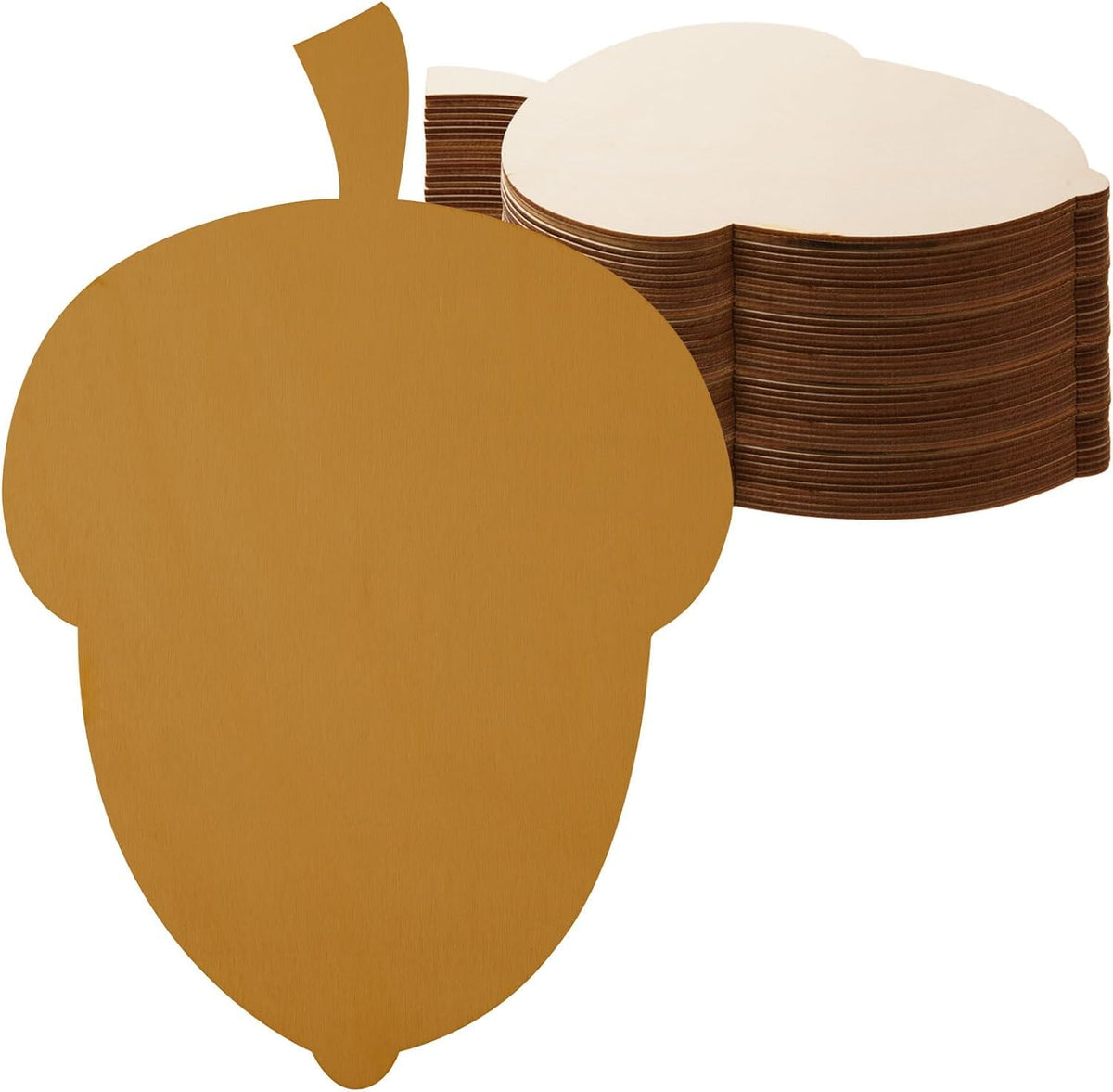Stack of acorn-shaped brown placemats on a white background