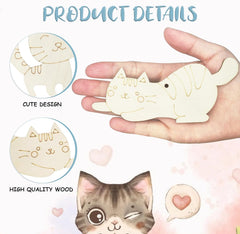 American Elm 40 Pcs Unfinished Wooden Cat Cutouts - 5 Styles DIY Craft Shapes for Creative Projects Cat Lover Gifts Animal-Themed Ornaments