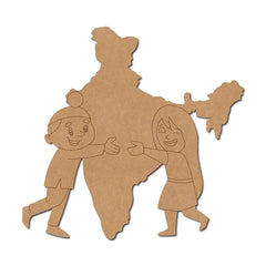 Cardboard cutout of two people with a map of India in the background