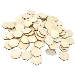 Hexagonal wooden shapes on a white background