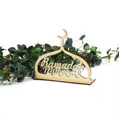 Cliths Set of 3 Eid Mubarak Table Decorations Wooden Ramadan Decor Moon Mosque Script Signs Islamic