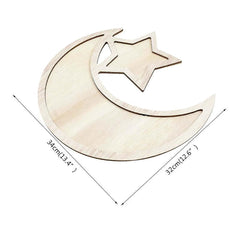 Wooden moon and star cutout with dimensions on a white background