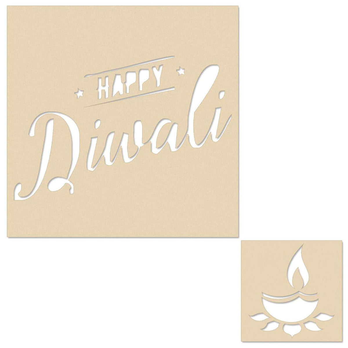 Cliths Wooden Rangoli Set for Diwali DIY Décor Happy Diwali & Diya Design Cutouts for Painting, Home Decoration, Festival Crafts