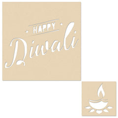 Cliths Wooden Rangoli Set for Diwali DIY Décor Happy Diwali & Diya Design Cutouts for Painting, Home Decoration, Festival Crafts