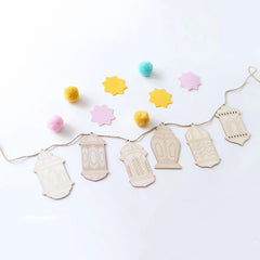 Cliths Pack of 6 Wooden Lantern DIY Banner Ramadan Mubarak Decor Paint Your Own Islamic Craft Kit