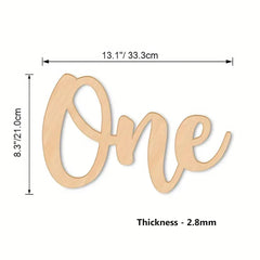 Wooden number 'One' with measurements on a white background