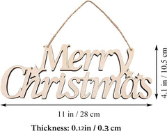 Wooden 'Merry Christmas' sign with dimensions and thickness on a white background