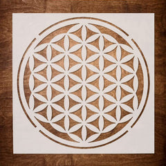 Geometric design on a white card with a brown wooden background