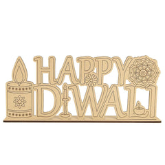 American Elm Diwali Wooden Sign Festive Decor with Happy Diwali Text Pine MDF for Home & Classroom Decorations.