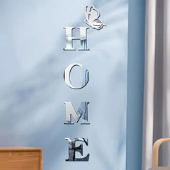 American Elm HOME Letter Wall Decor Acrylic Mirror Pediments with Butterfly Accent Space Themed Wall Art