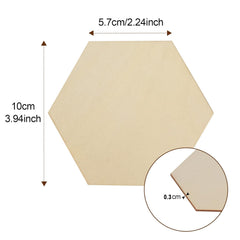 Hexagonal wooden tile with dimensions labeled on a white background