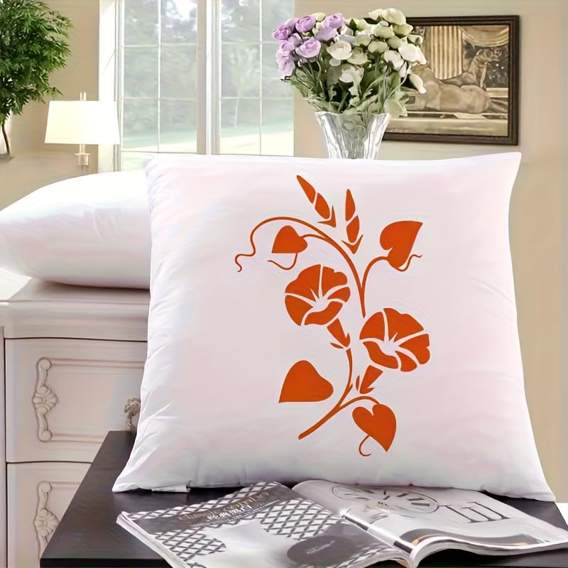 Decorative pillow with floral design on a table in a room setting.