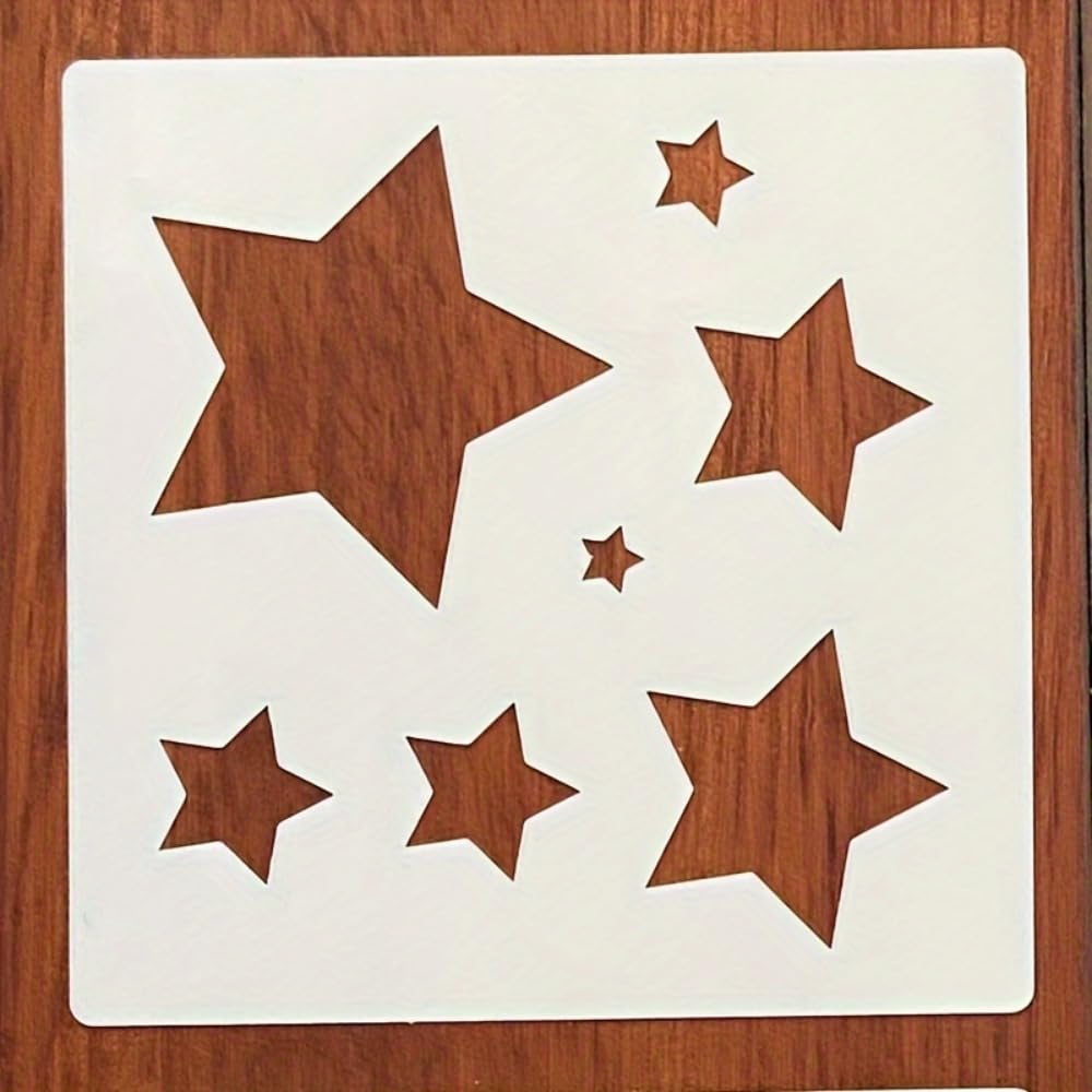 Wooden star-shaped objects on a white square background