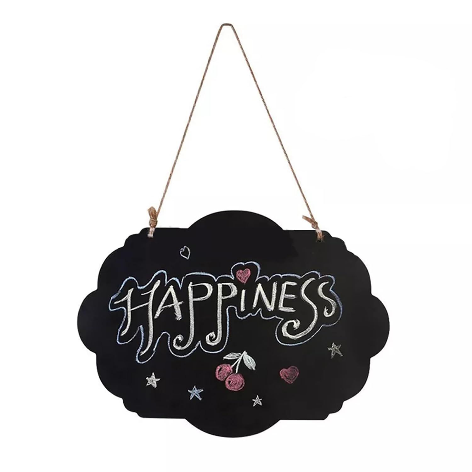Decorative sign with 'Happiness' text on a white background