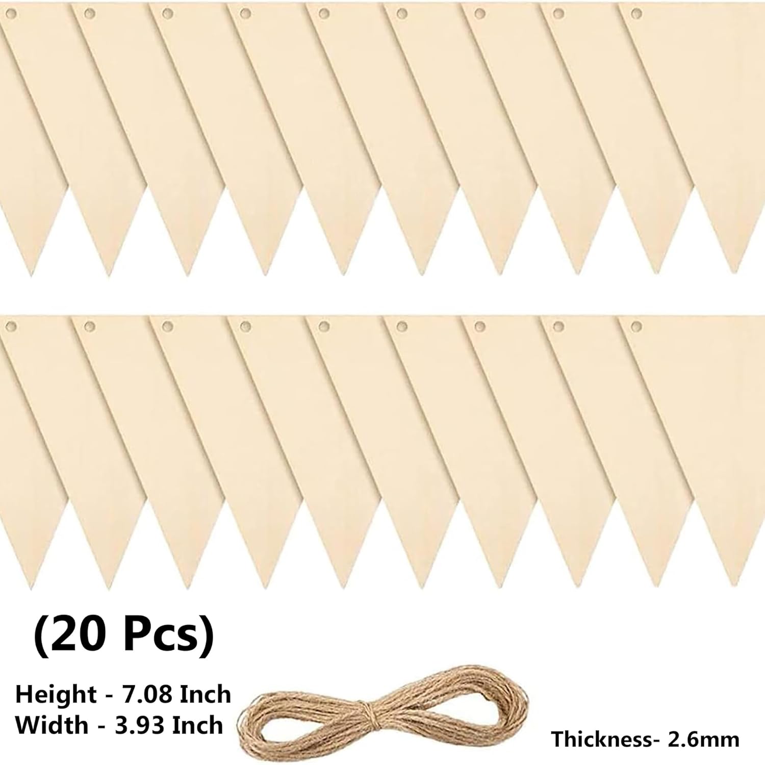 Beige banner flags with string on a white background