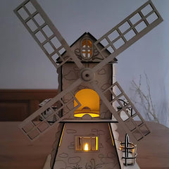 Cliths Wooden Windmill Model Kit DIY 3D Puzzle Building Set for Kids & Adults Home Decor Miniature