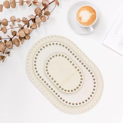 American Elm 3 Size Oval Basket Bottom Set Wooden MDF Bases with Holes for DIY Crochet Bags & Storage Craft Supplies