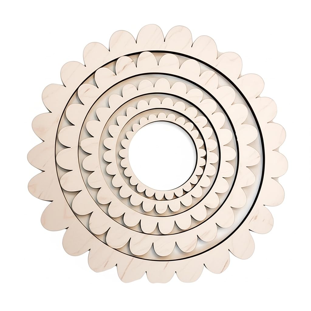 American Elm Scallop Circle Weaving Looms Set of 5 Wooden Hoops for Fiber Arts, Yarn Craft.