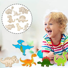 Child playing with colorful dinosaur toys on a light background