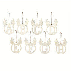 Decorative hanging letters with antler designs on a white background