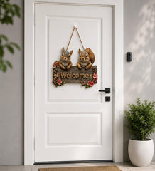 squirrel welcome sign board for home door
