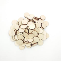 Stack of wooden discs on a white background