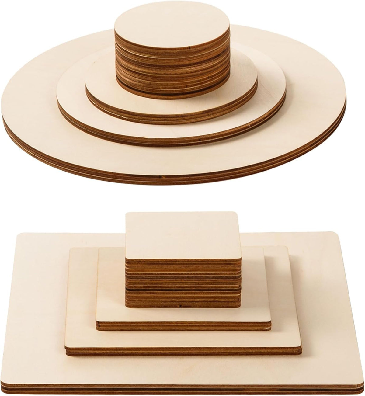 American Elm 48 Pcs Wooden Cutouts MDF Squares & Circles for Christmas Decor & Wood Art Projects