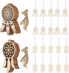 Wooden dreamcatcher models and string on a white background