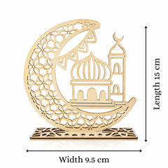 American Elm Ramadan Mubarak Wooden Moon Star Eid Decoration Table Top Islamic Home Decor 3D Hollow Moon Design Single Piece