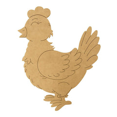 Cardboard cutout of a rooster on a white background