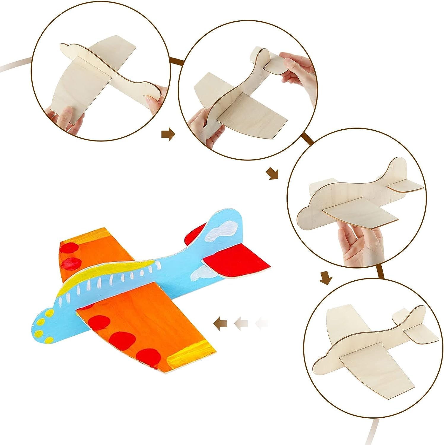 Step-by-step assembly of a colorful paper airplane with close-up shots of hands folding the paper.
