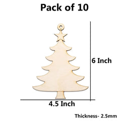 Wooden Christmas tree ornament with measurements on a white background