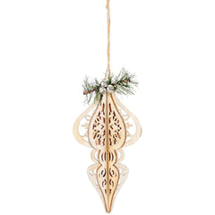Decorative wooden hanging ornament with intricate cut-out patterns on a white background