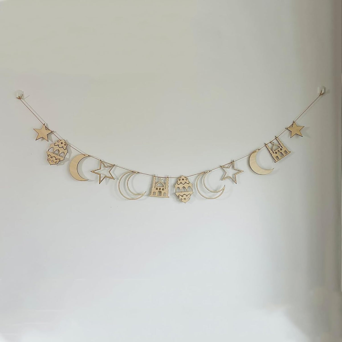 Cliths Wooden Ramadan Garland Islamic Holiday Banner Eid Mubarak Decor for Home & Party Decorations