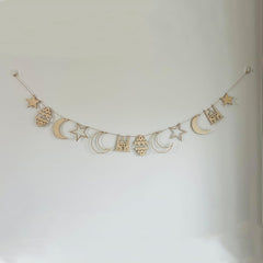 Cliths Wooden Ramadan Garland Islamic Holiday Banner Eid Mubarak Decor for Home & Party Decorations