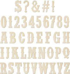 Set of wooden letters and numbers on a white background