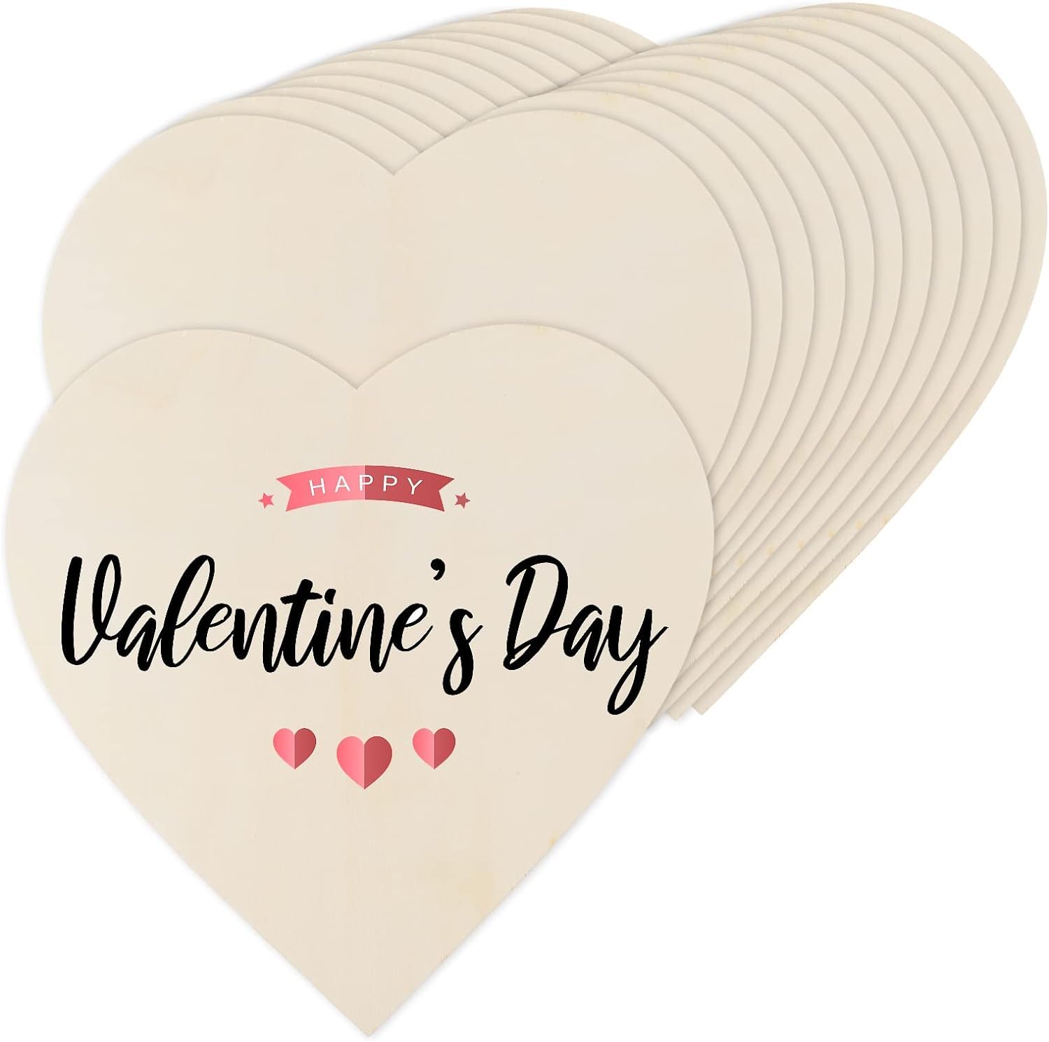 Heart-shaped coasters with 'Happy Valentine's Day' text on a white background