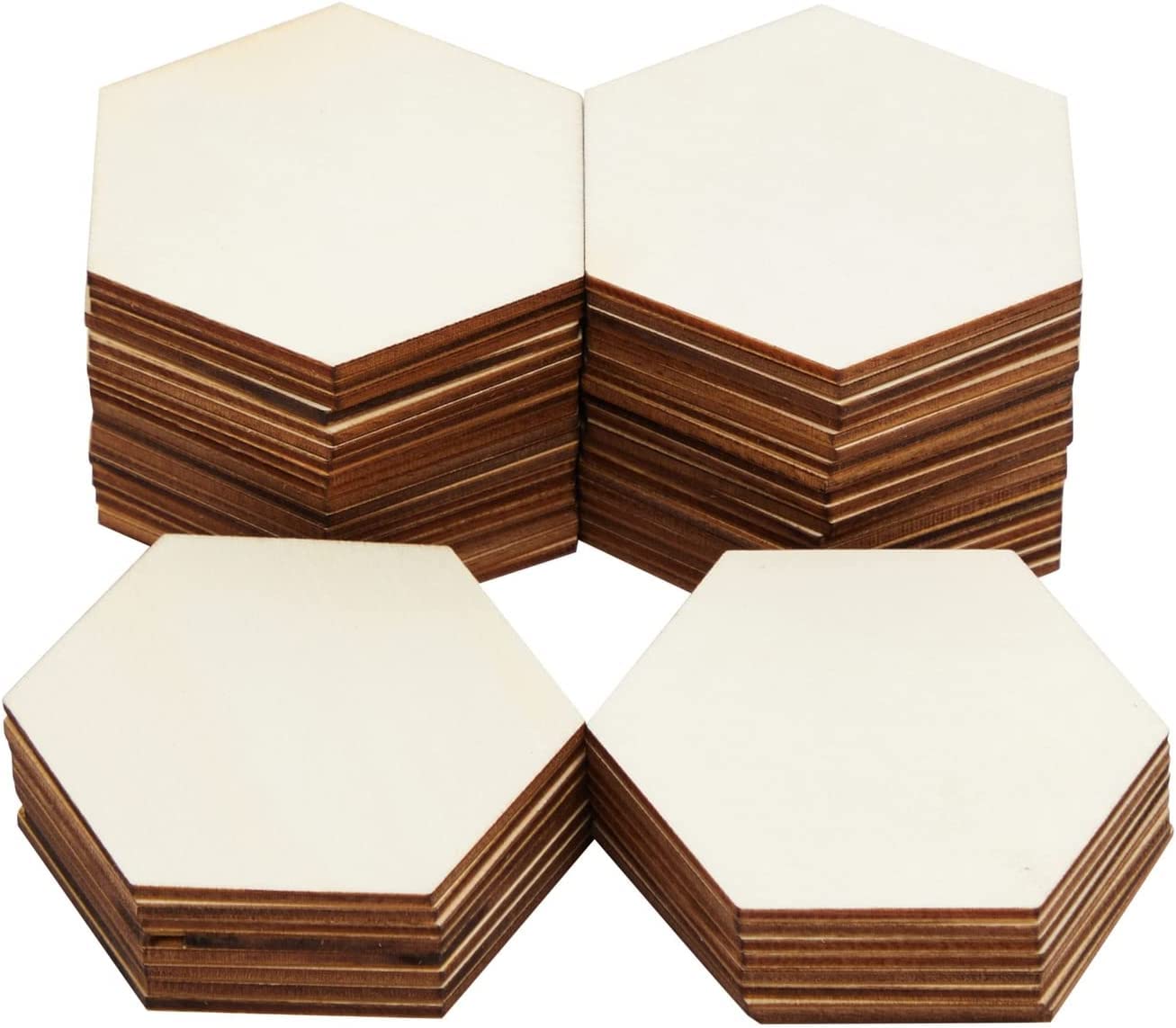 Hexagonal tiles with white center and brown outer edge on a white background