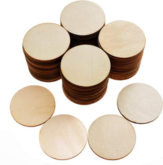 Stacks of round wooden discs on a white background