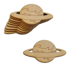 Wooden puzzle of a planet with rings on a white background