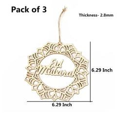 Cliths Wooden Eid Mubarak Decorations Pack of 3 Ramadan Wreath Hanging Islamic Wall Banner for Home Door & Party Decor
