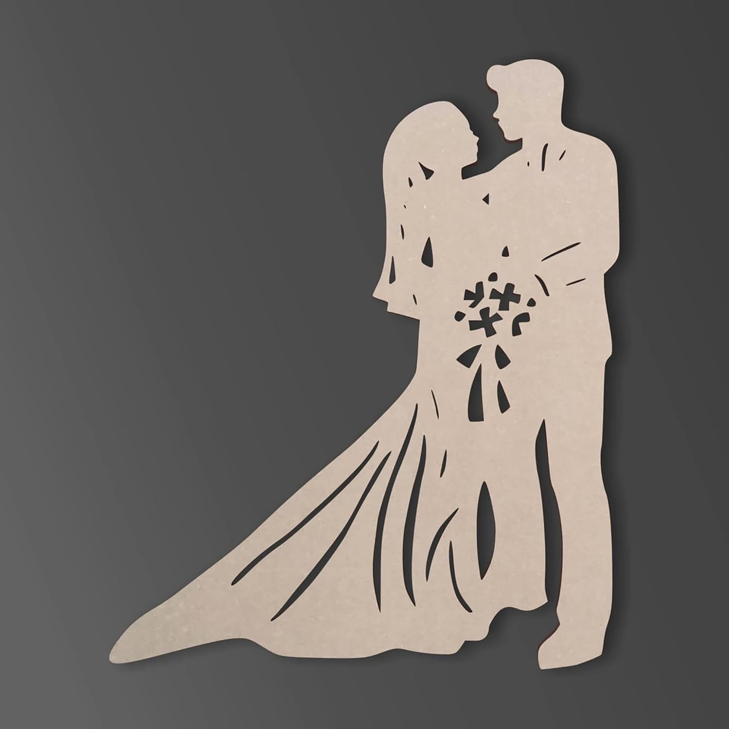 Silhouette of a bride and groom on a dark background