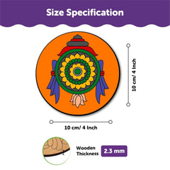 Colorful decorative item with size specifications on a white background