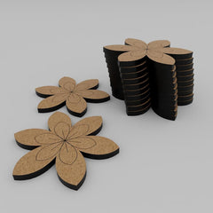 Flower-shaped coasters with black borders on a gray background