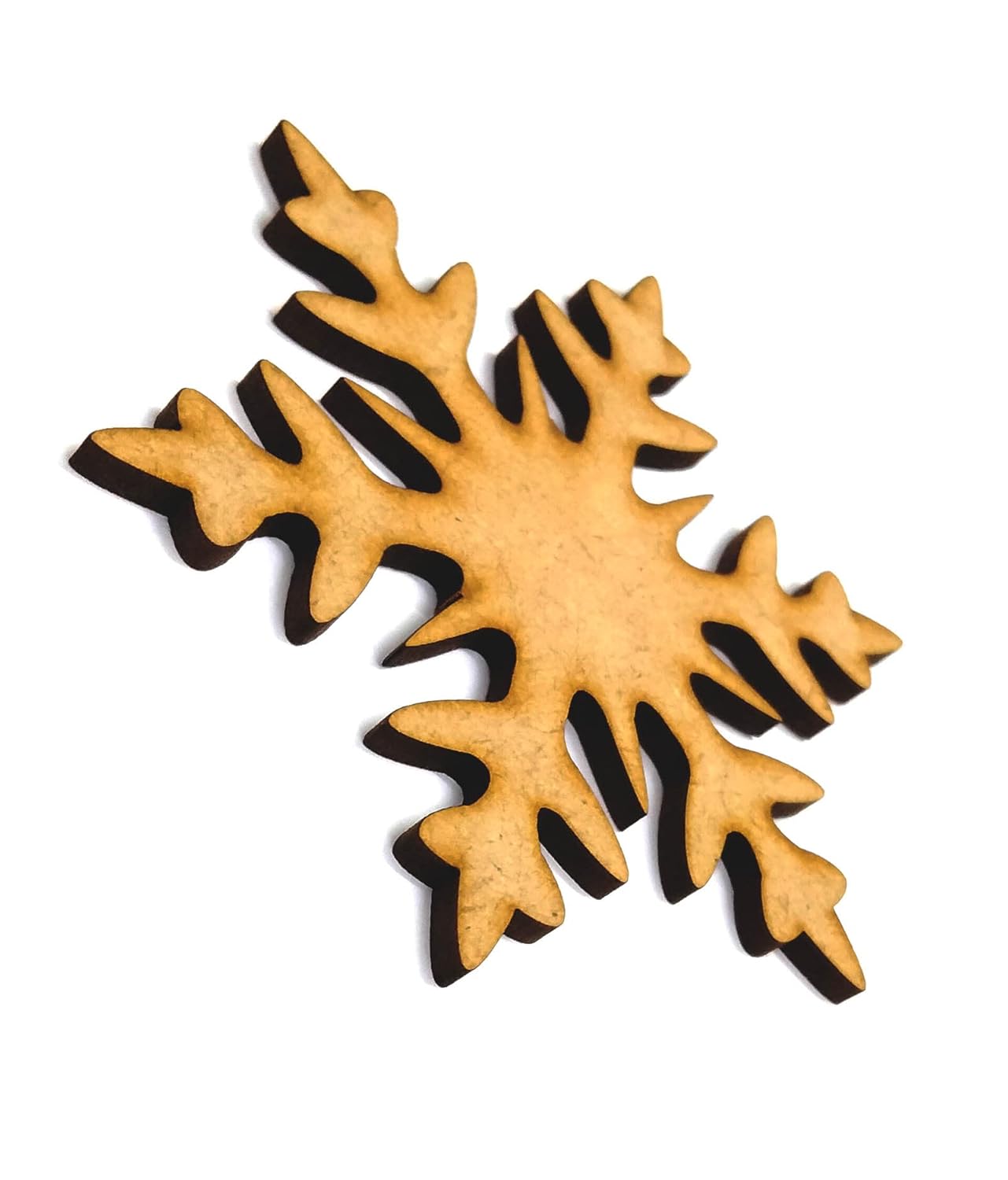 Decorative snowflake cookie with black accents on a white background
